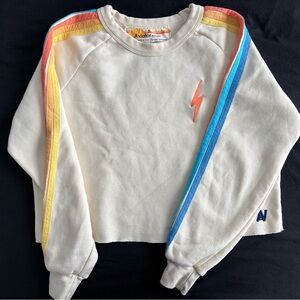 Aviator Nation Women’s  Cream Sweatshirt with Colorful Stripes Size Small